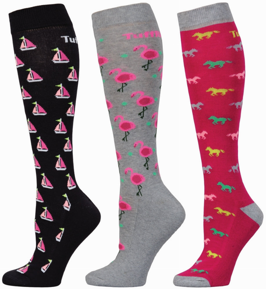 TuffRider Ladies Flamingo/Boat/Horse Knee Hi Socks - 3 Pack - offthespeed