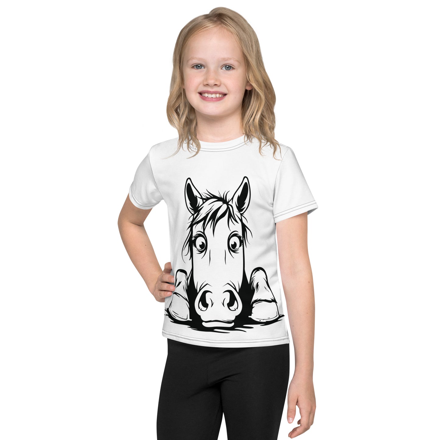 Kids crew neck t-shirt- Peeking horse 1 - offthespeed