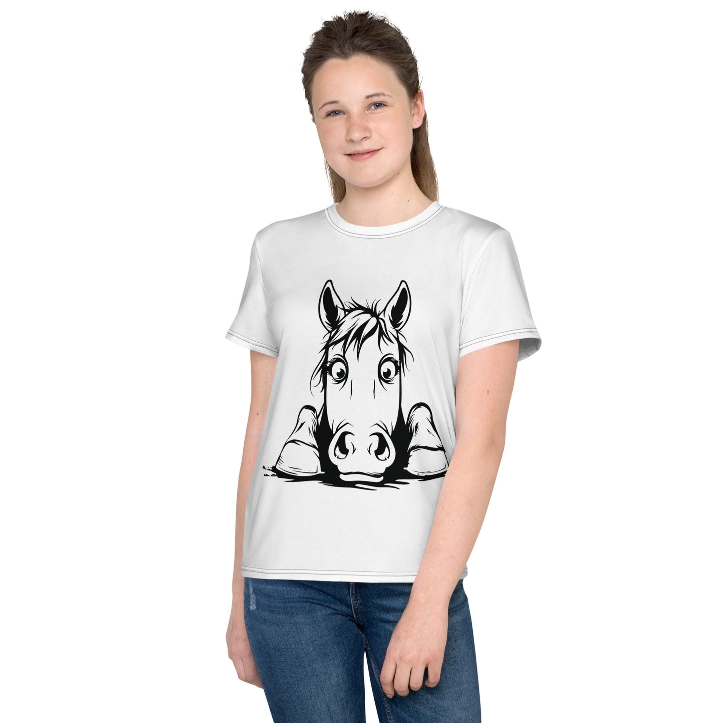 Youth crew neck t-shirt- Peeking Horse 1 - offthespeed